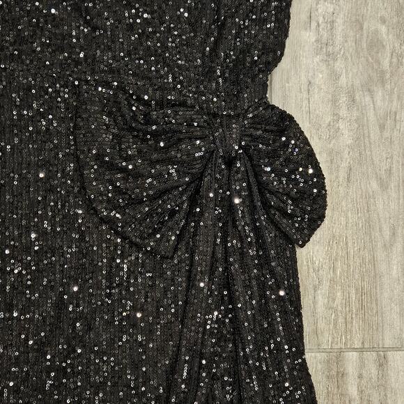 Hello Molly Dress Womens Size 10 She's The Gift Sequin Mini Black Strapless Bow - Picture 6 of 14